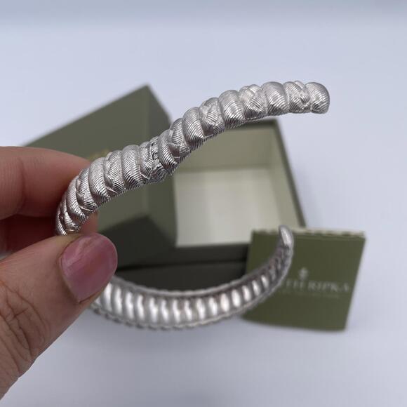 Judith Ripka Sterling Silver Braided Cuff Bracelet CZ Center 6.5” Vintage QVC - Picture 8 of 12